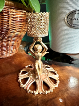 Revlon Hollywood Regency Gold Filigree Brass Cherub Angel Metal Candle Holder - $19.99