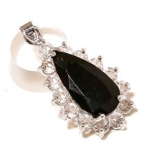 Black Onyx, Cubic Zirconia Gemstone 925 Silver Overlay Handmade Designer Pendant - £9.66 GBP