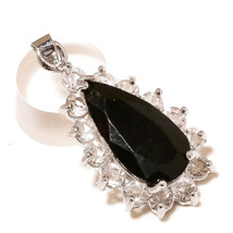 Black Onyx, Cubic Zirconia Gemstone 925 Silver Overlay Handmade Designer Pendant - £9.01 GBP