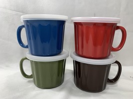 Crofton Set Of 4 Soup Mugs 18oz. With Plastic Lids Easily Stacked AUTUMN... - $738.90 MXN