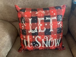Let It Snow Red Black Throw Pillow Cover 17 X 17 NEW - £11.62 GBP