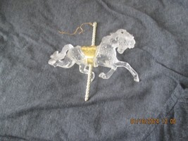 Carousel Horse Christmas Ornament Clear Hard Plastic Hanging Music Taiwan - £7.11 GBP