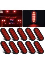 10 Red 6&quot; Oval Trailer Lights 10 LED Stop Turn Tail Truck Sealed Grommet... - £43.62 GBP
