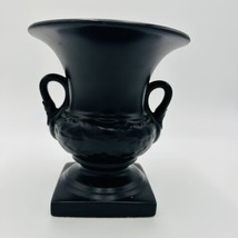 Urn Swans Vase Pedestal Double Handle 2002 Pottery Black Matte Home Decor - £54.94 GBP