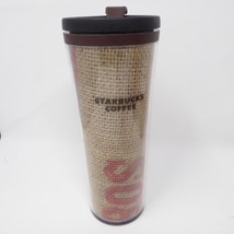 Starbucks Burlap Bag Sack Coffee Bean Tumbler Travel Mug Cup 16 oz Screw... - $11.83