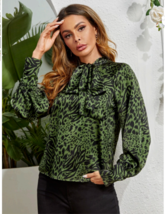 Shein, Animal Print, Satin Tie Blouse, Green/Black, Size XL - £21.78 GBP