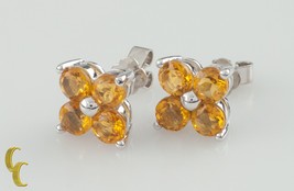 14K White Gold Yellow Sapphire Flower Stud Earrings TSW = 2 carats - £434.05 GBP