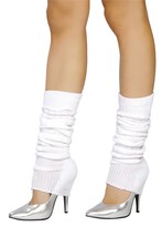 White Leg Warmers Knee High Knit Thick Cozy Rave Club Retro Costume LW101 - £11.68 GBP