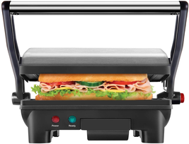 Electric Panini Press Grill And Gourmet Sandwich Maker Non-Stick Coated Black - £36.29 GBP