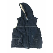 Gymboree Jacket Vest Hoodie Boys Small Blue Fleece Lined Pocket Full Zip Sleevel - $22.00