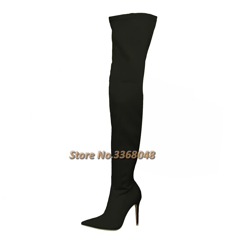 Stretch Lycra Over the Knee Boots Solid Thin High Heel Pointy Toe Sock ...
