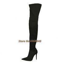 Stretch Lycra Over the Knee Boots Solid Thin High Heel Pointy Toe Sock Thigh Hig - £148.20 GBP