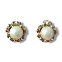 Vintage Sarah Coventry Clip On Earrings Gold Tone Faux Pearl  - $18.99