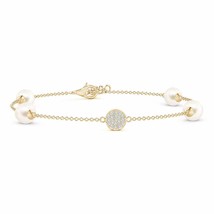 ANGARA Freshwater Pearl Bracelet with Diamond Disc for Women in 14K Solid Gold - £415.89 GBP