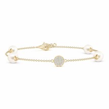 ANGARA Freshwater Pearl Bracelet with Diamond Disc in 14K Gold (AAA Size-6) - £398.91 GBP