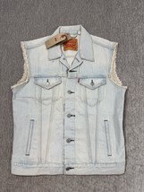 Levis Denim Vest Mens Medium Light StoneWash Sleeveless Frayed Trucker J... - $64.34