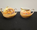 Meito China Hand Painted Small Creamer &amp; Sugar Sunset Scene Made in Japan - $14.50