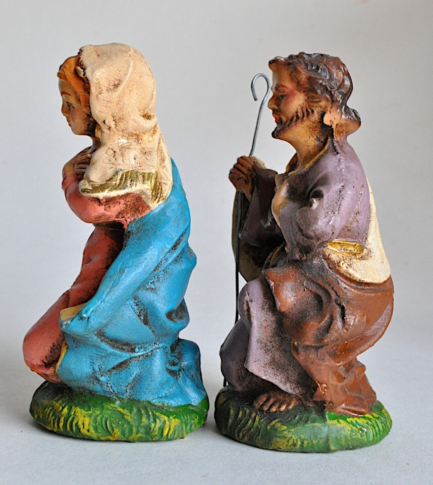 Vintage 14 Piece Lighted Creche Italy Nativity Set Manger Scene Aged Chalkware Item image 6