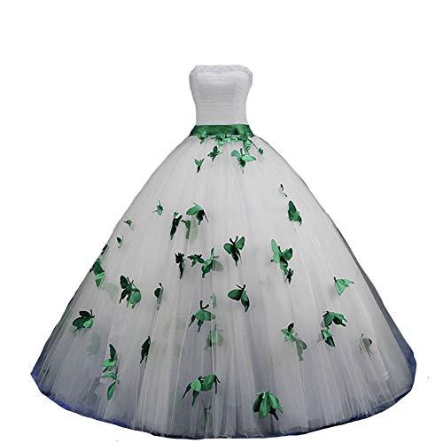 Ball Gown Butterfly Long Prom Formal Wedding Dresses 6 Ivory and Emerald Green