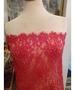 41&quot;x25&quot; + LEFTOVER PIECES BEADED RED SCALLOPED EDGE CHANTILLY LACE TO TR... - $65.16