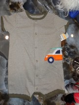 CARTER&#39;S BROWN/WHITE STRIPED OUTFIT W/CAR ON SIDE SIZE 12 MONTHS NEW - £14.35 GBP