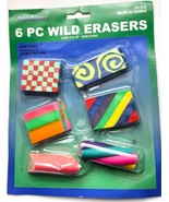 Vintage Academy 6 Pc Wild Erasers New In Package Made In Taiwan - $12.99