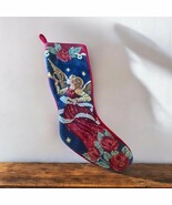 Needlepoint Tapestry Christmas Stocking Vintage Angel Victorian Roses Sc... - $54.85 CAD