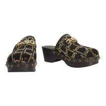 Camilla Arabella Leopard chain black embellisehd in gold &amp; silver clogs ... - $222.75
