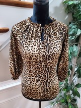Women Brown Leopard Print Polyester Round Neck Long Sleeve Casual Blouse... - £18.17 GBP