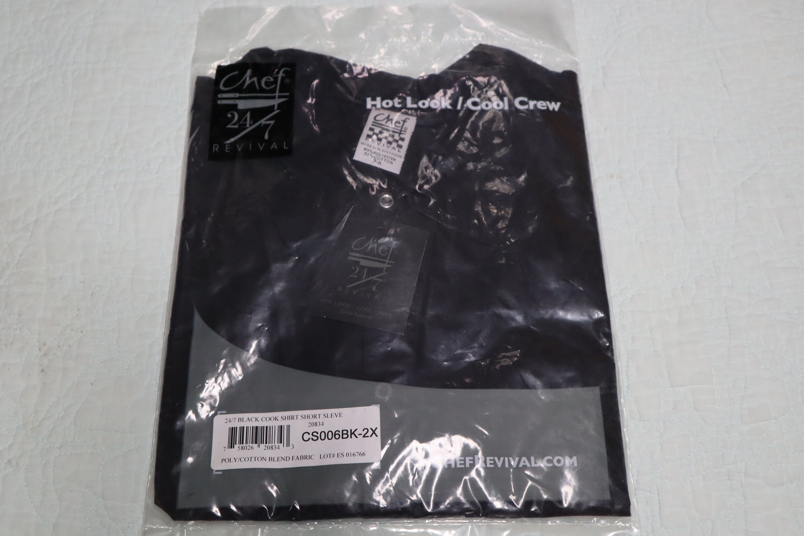 Primary image for CHEF REVIVAL Mens Short Sleeve Black Cook Shirt Size 2XL (NWT) CS006BK-2X