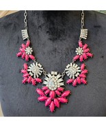 Womens Pink Rhinestone Flower Shaped Silver Tone Chain Necklace with Lob... - $34.65