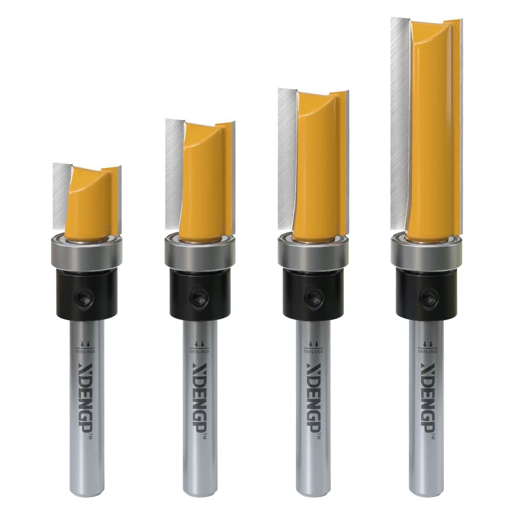 4 Pcs Pattern Flush Trim Router Bit Set 1/4 Inch Shank, Top Bearing Flus... - $26.82