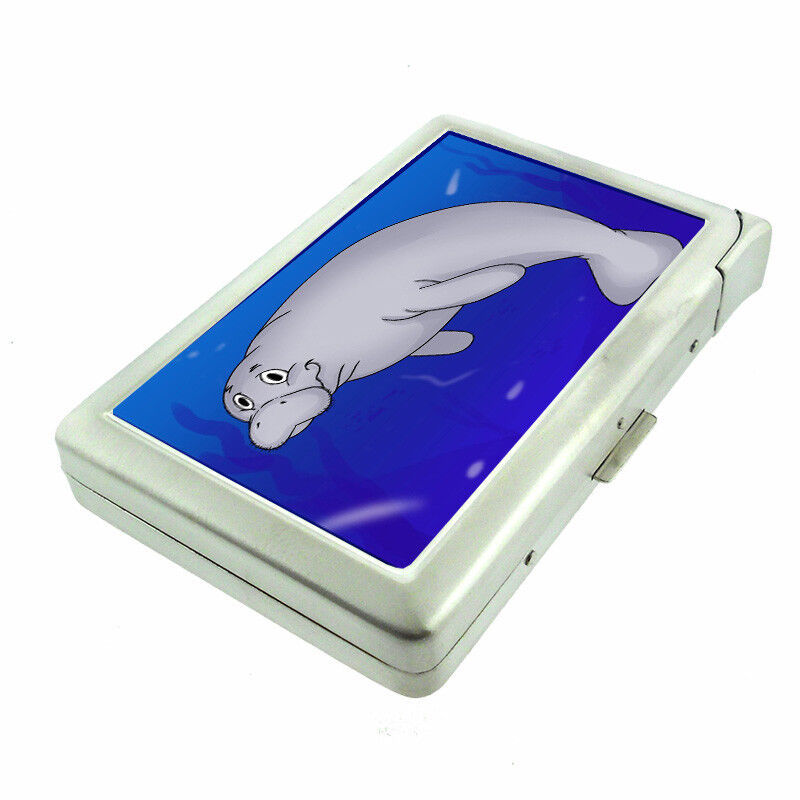 Manatee Cartoon Em1 100's Size Cigarette Case with Built in Lighter