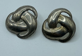 MEXICO 925 Sterling Silver - Vintage Pretzel Knot Pierce Earrings Taxco ... - £30.92 GBP