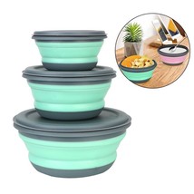 3pcs/set Portable Silicone Folding Bowl Salad Dish Food Bowl For Kitchen Camping - £11.70 GBP