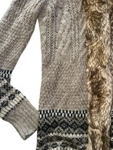 Cynthia Rowley Cardigan Women Medium Cable-Knit Faux Fur Trim Open Sweater image 5