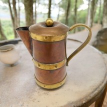 Copper Pitcher With Lid Collectible 5&quot; Tall Vtg 50s Mid Century Mexico Patina - £19.52 GBP