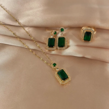 Women 18k Gold Cubic Zirconia Earrings Ring Necklace Set Wedding Jewelry Gifts - £16.78 GBP