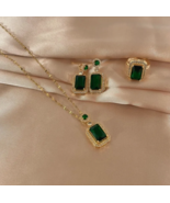 Women 18k Gold Cubic Zirconia Earrings Ring Necklace Set Wedding Jewelry... - £16.52 GBP