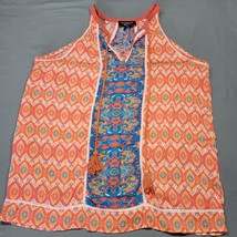 Feathers by Tolani Women Tank Size M Orange Bold Boho Floral Tie V-Neck ... - £9.85 GBP