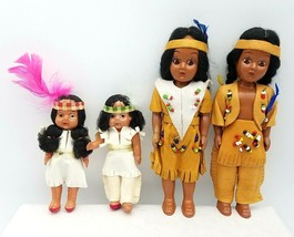 Vintage Native American Dolls Skookum Plastic Open &amp; Close Eyes Lot 4 Feathers - £18.54 GBP