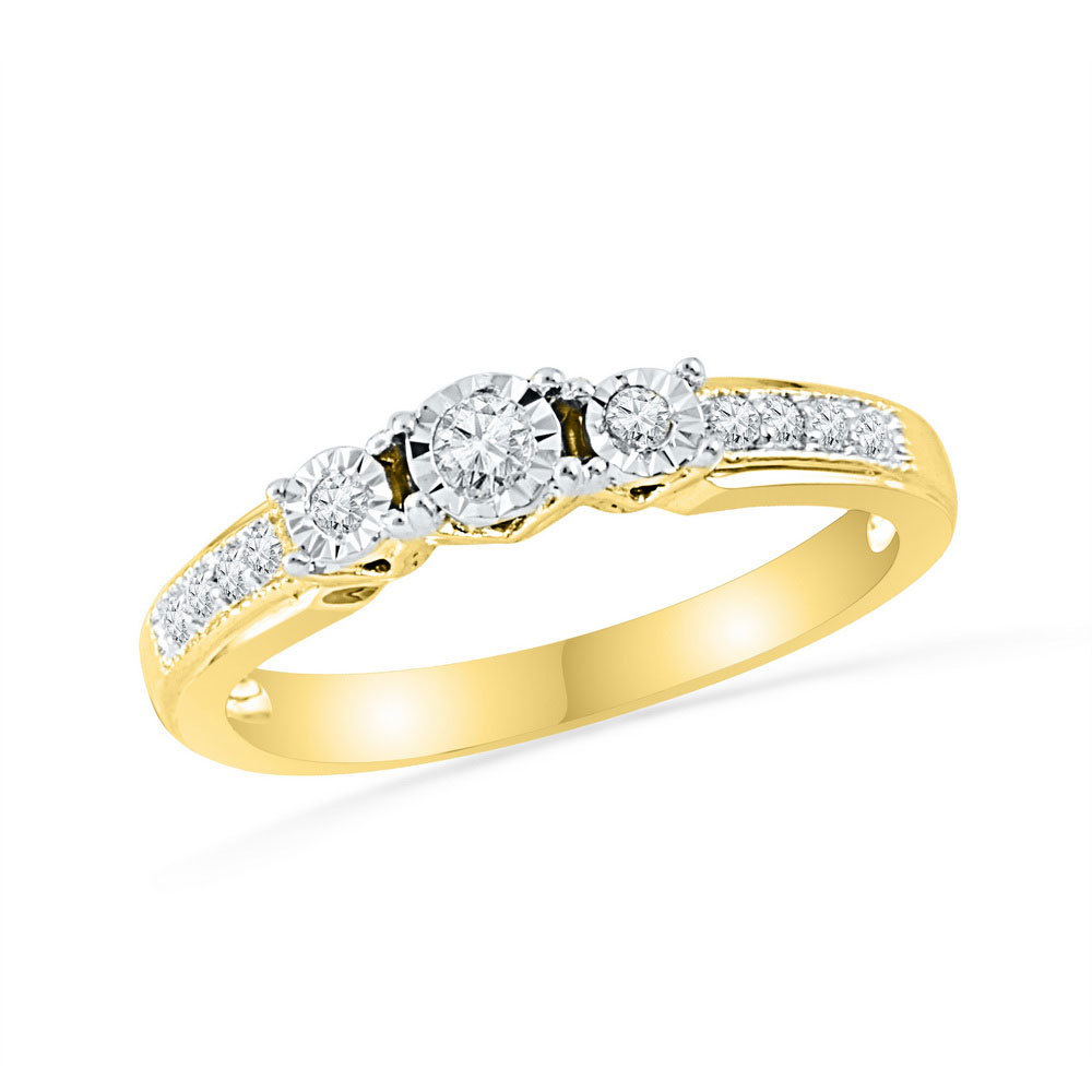 10kt Yellow Gold Round Diamond 3-stone Bridal Wedding Engagement Ring 1/5 Ctw