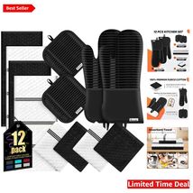 Complete 12-Piece Oven Mitts and Kitchen Towels Set - Heat Resistant &amp; S... - $74.20