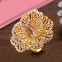 Luxury Plant Flower Shape Hollow Rings Cubic Zirconia Engagement Bridal Finger R - £36.89 GBP