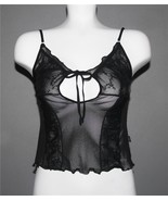 AREADIVA Venezia Italy Stretch Lace Black Camisole Front Tie Adj Straps ... - $30.07 CAD