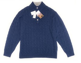 New Daniel Cremieux Men Cable Button Up Mock Neck Cashmere Sweater Blue XL $295 - $138.59