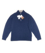 New Daniel Cremieux Men Cable Button Up Mock Neck Cashmere Sweater Blue ... - $189.55 CAD