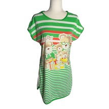 Vintage Betsy TW Sleep Shirt Nightgown M White Green Stripe Happy Teddy ... - £13.15 GBP