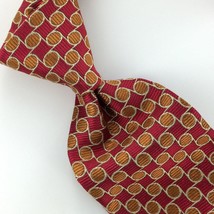 Ben Silver Tie Red Gold Linked/Circles Woven Selftipped Necktie Silk Ties L1 New - £63.30 GBP