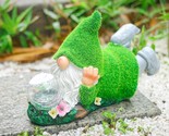Garden Gnome Statue With Solar Crackle Glass Globe Lights, Resin Gnomes ... - £41.66 GBP